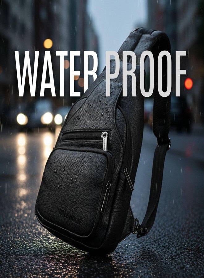 Half Moon Arc Crossbody Bag for Men & Women | Water Resistant Faux Leather Sling Chest Bag Fits 11-Inch iPad/Tablet | Stylish Side Shoulder Messenger Pack for Travel, Biking & Office (Black) - Image 3